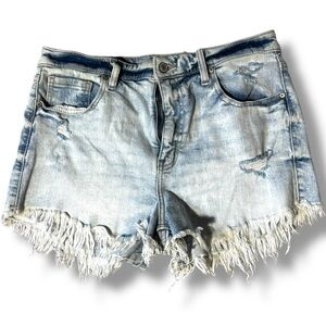 Eunina Light Blue Distressed Frayed Hem Micro Mini Jean Shorts